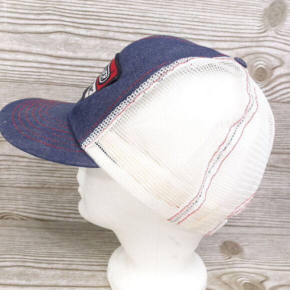 VINTAGE FREIGHTLINER TRUCK CENTERS DENIM BLUE JEAN USA MADE TRUCKER HAT CAP - Picture 5 of 11